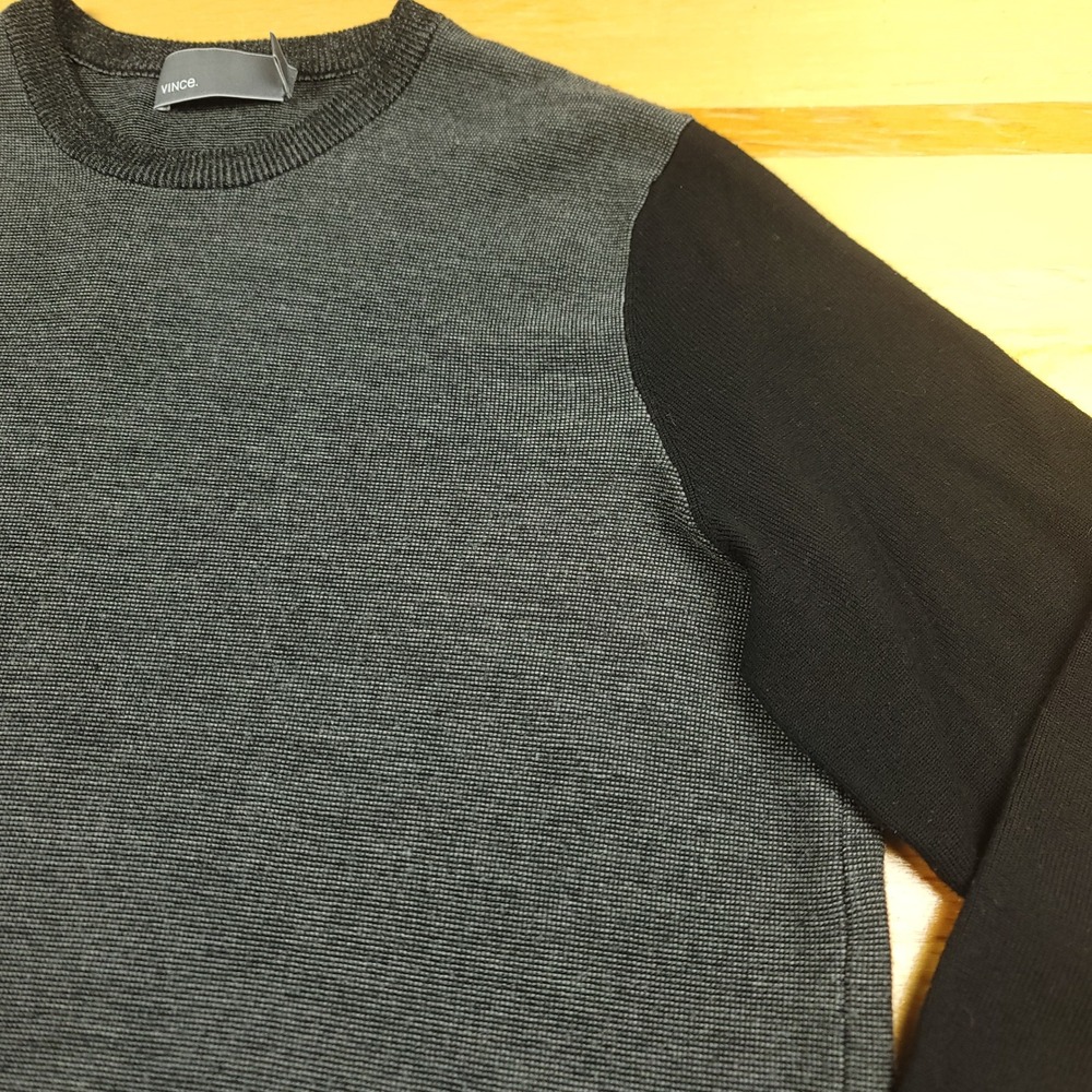 Vince Mens Gray Black Wool Blend Crew Neck Sweater Size M - Picture 5 of 13